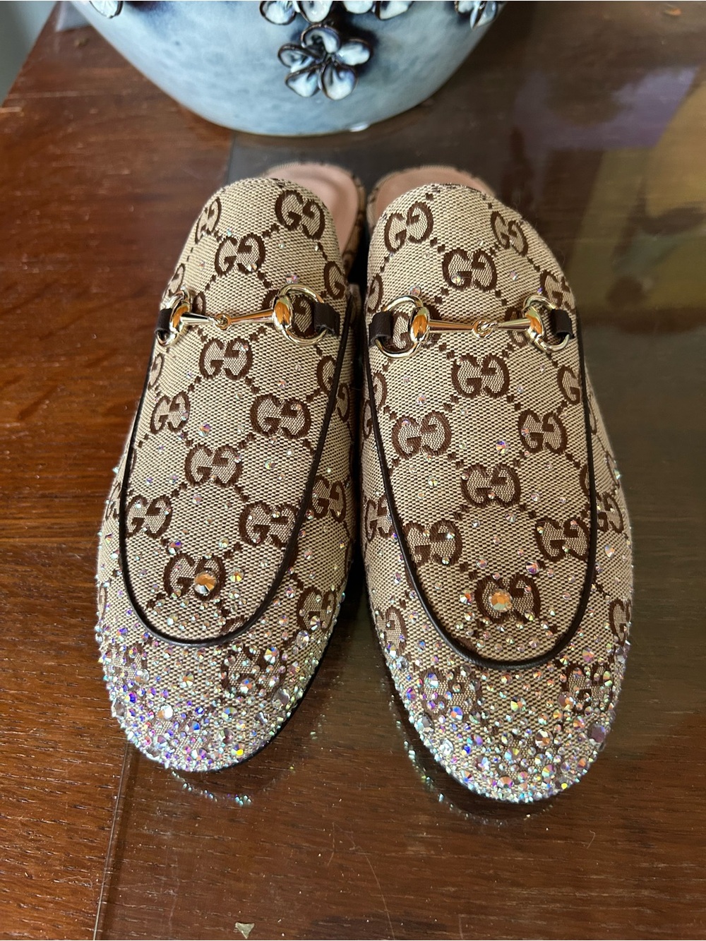Gucci Crystal Canvas Princetown Flats 9.5